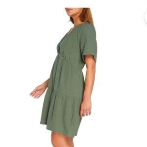 Gap Womens Double Gauze Tiered Dress Soft Cotton Knee-Length Relaxed Fit V-Neck